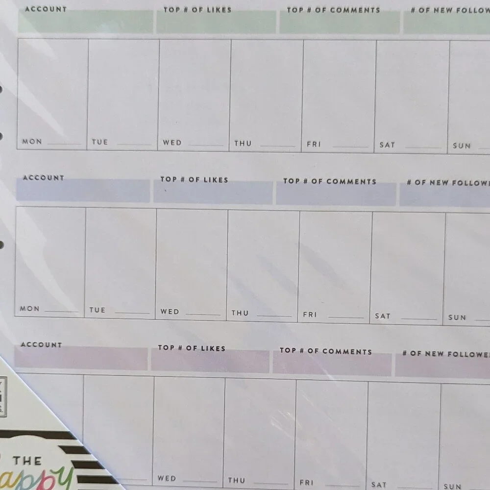 NWT Happy Planner 'Get Social' 40 pgs Classic Social Media Tasks Sheet Paper NEW